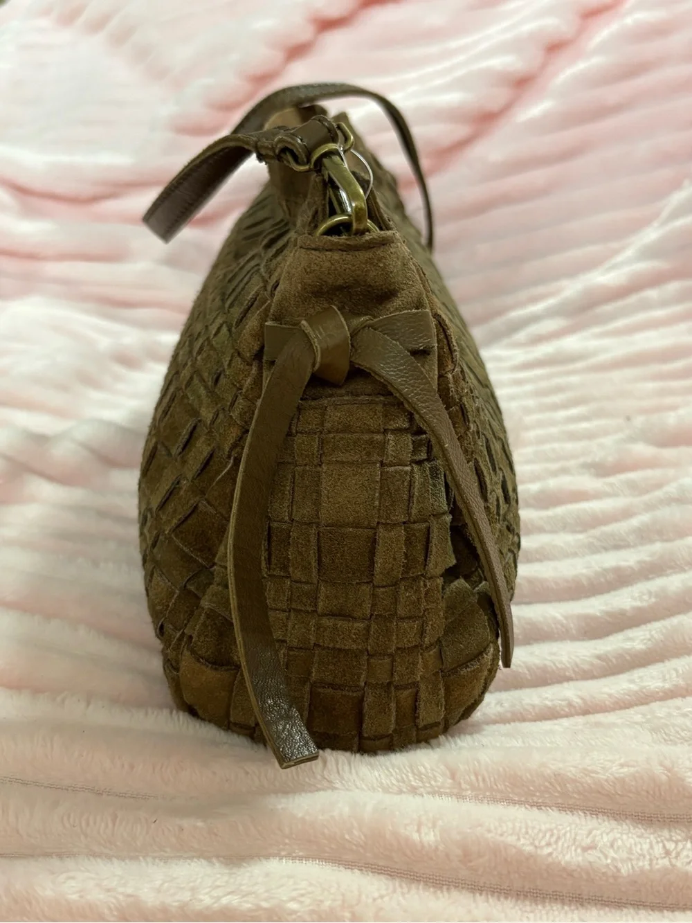 VILENCA  Genuine Leather Brown Woven Suede Shoulder Bag  NWT